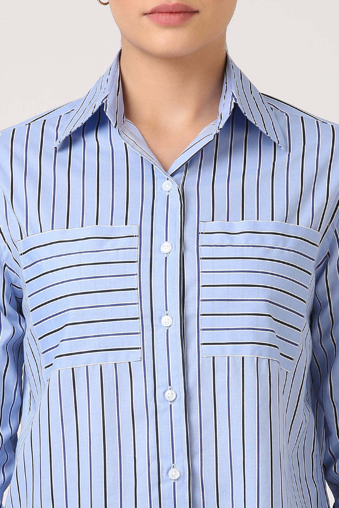 Striped Cotton Shirt with Patch Pockets