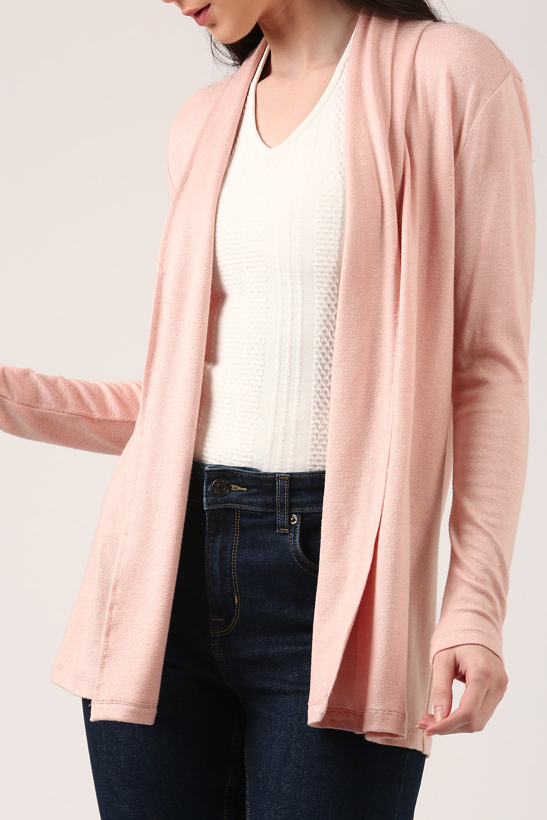 Light Pink Women’s Shrug – Full Sleeve Open Front Cardigan for Layering