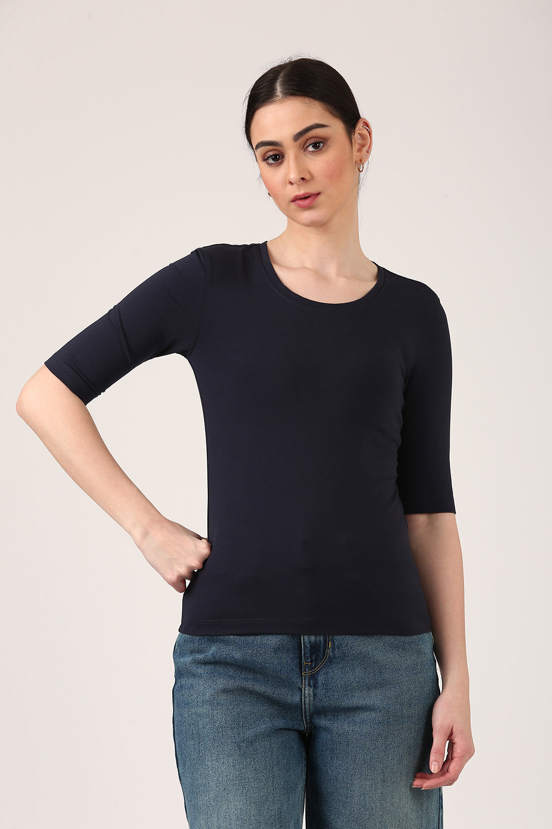 Navy Luxe 3/4 Sleeve Top