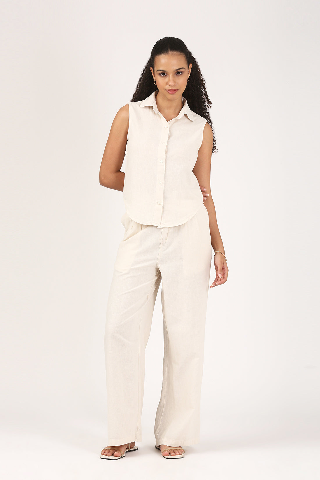 Oatmeal Cotton linen Flare Pant