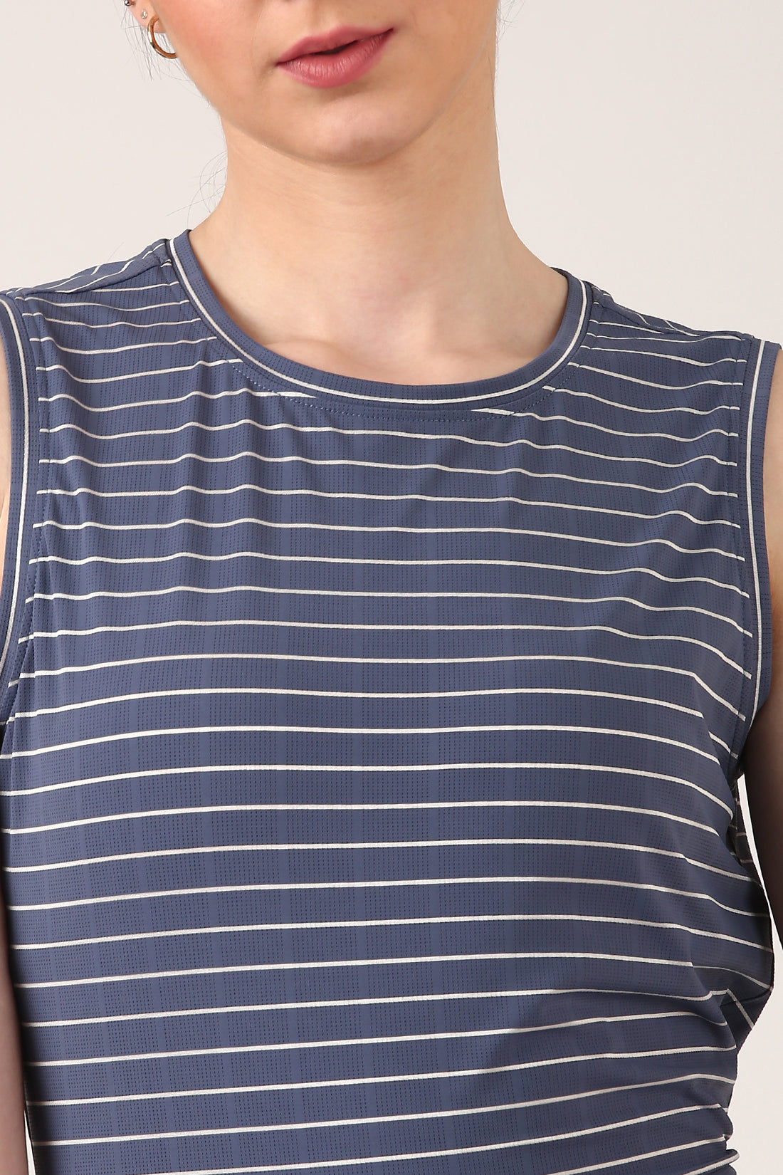 Slate Blue Striped Sleeveless Tank Top