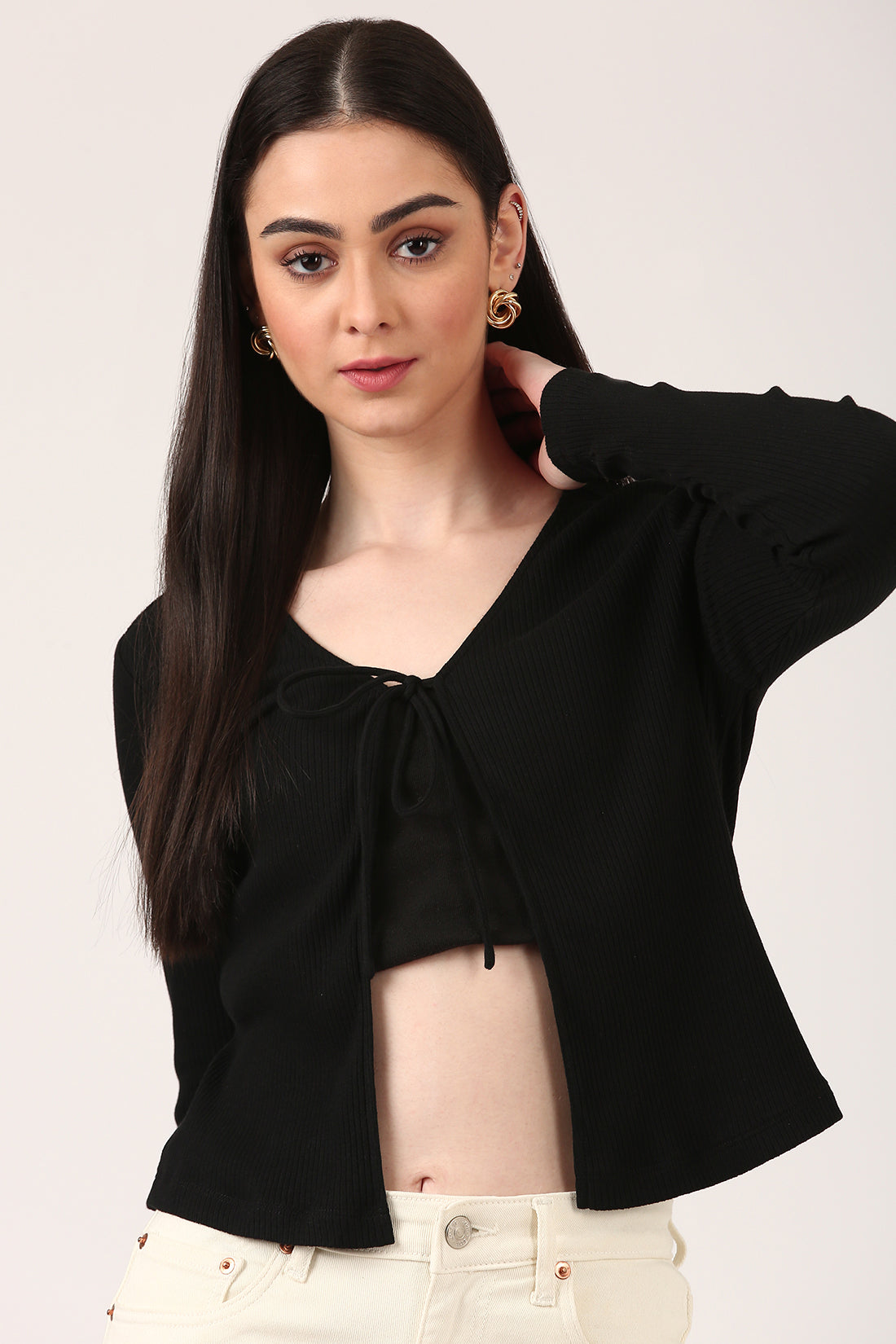 Black Front Open Tie-Up Top