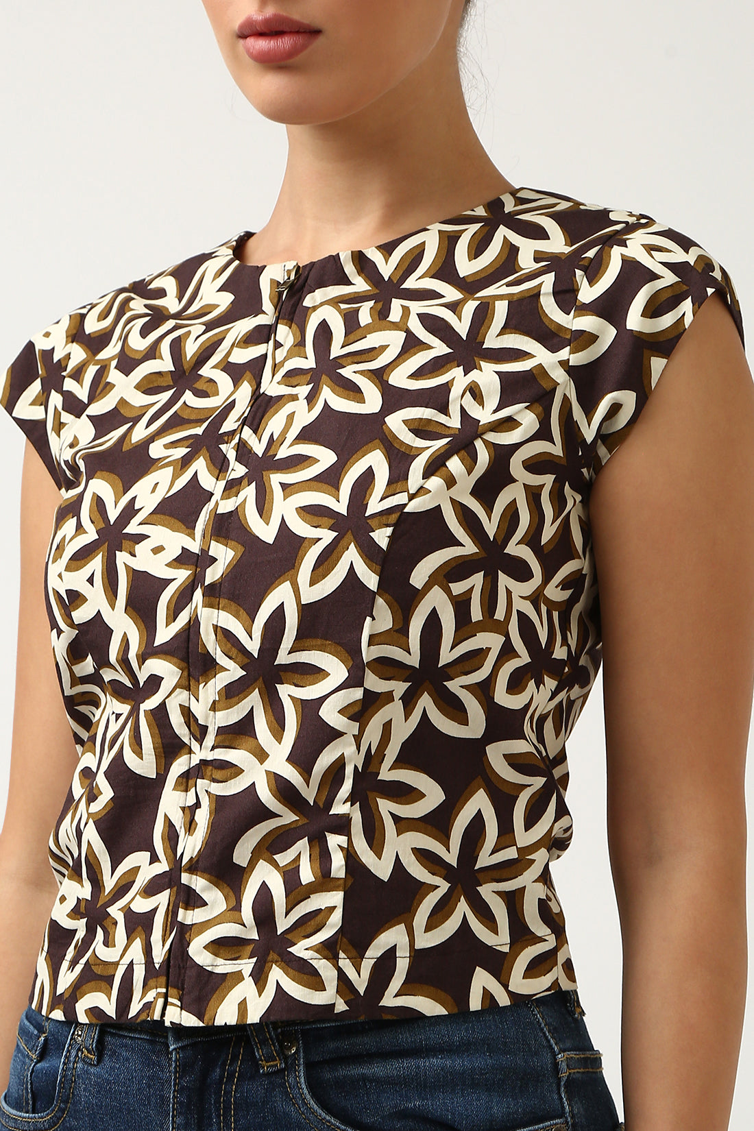 Dark Brown Printed  Top