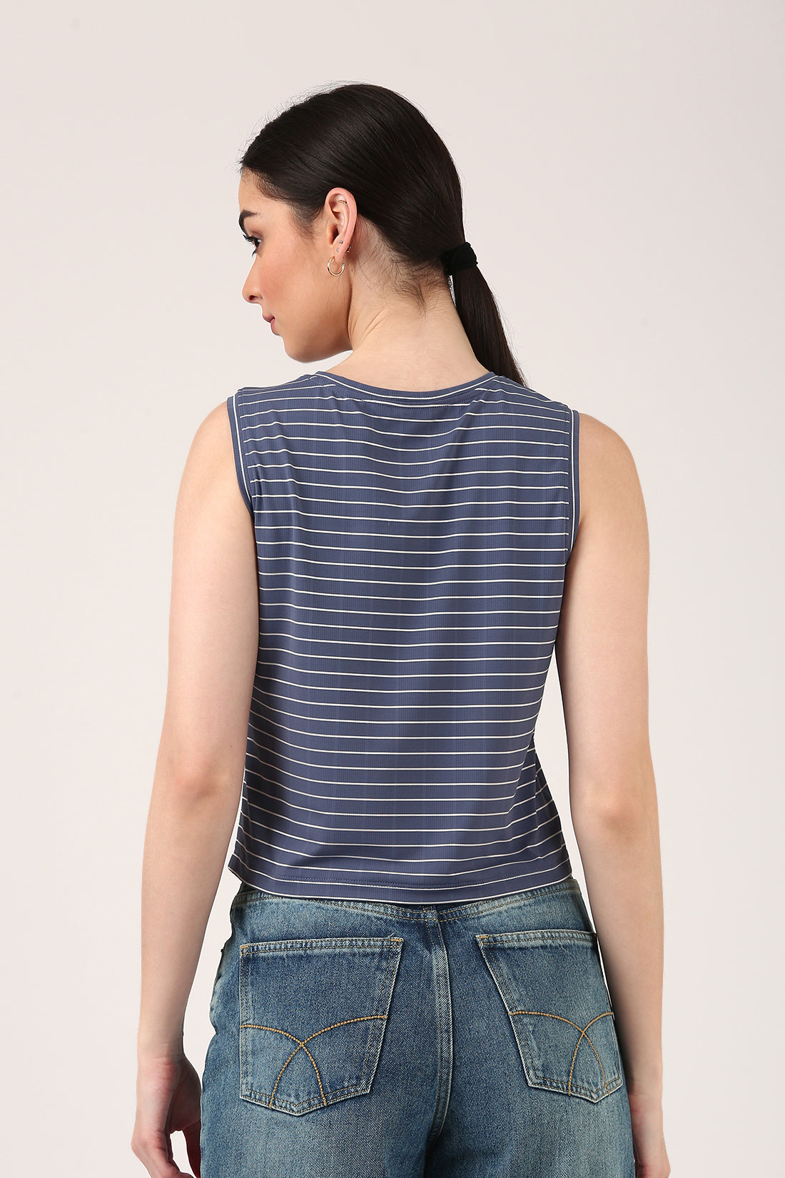 Slate Blue Striped Sleeveless Tank Top