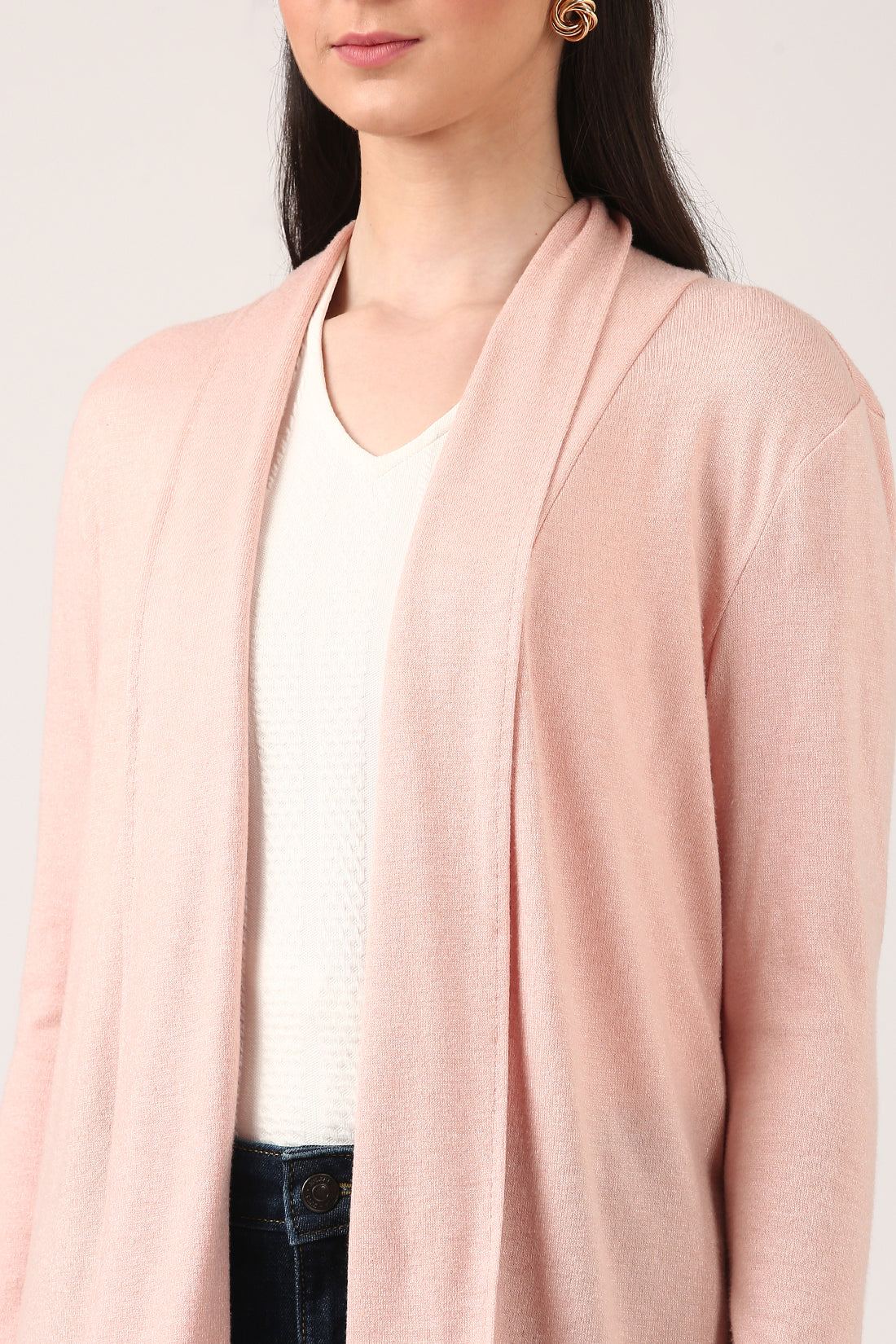 Light Pink Women’s Shrug – Full Sleeve Open Front Cardigan for Layering