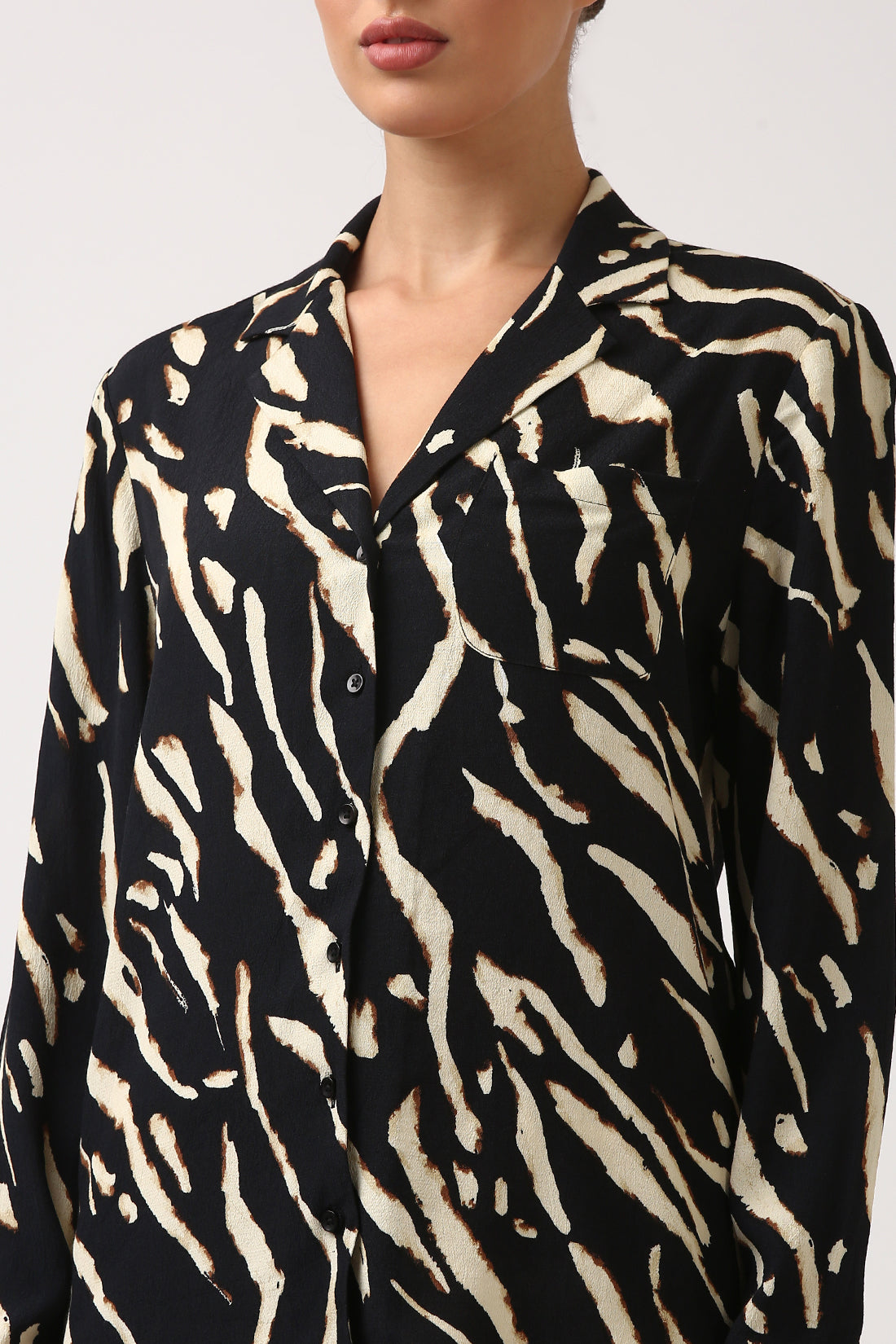 Black Printed Lapel Collar Shirt