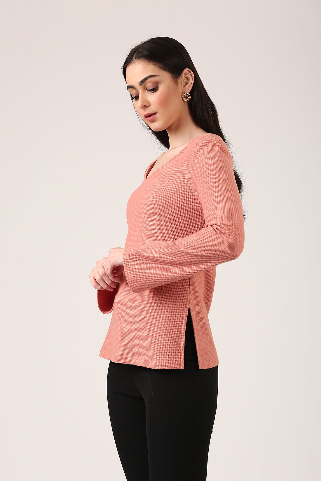 Blush Textured V-Neck Knit Top for Women
