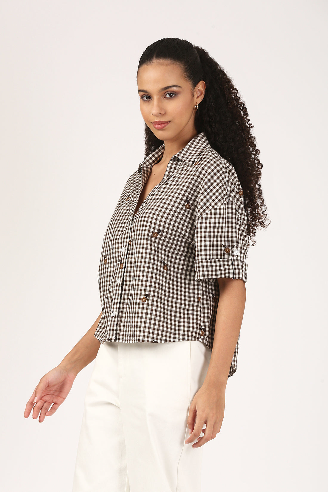 Chestnut Gingham Embroidered Shirt