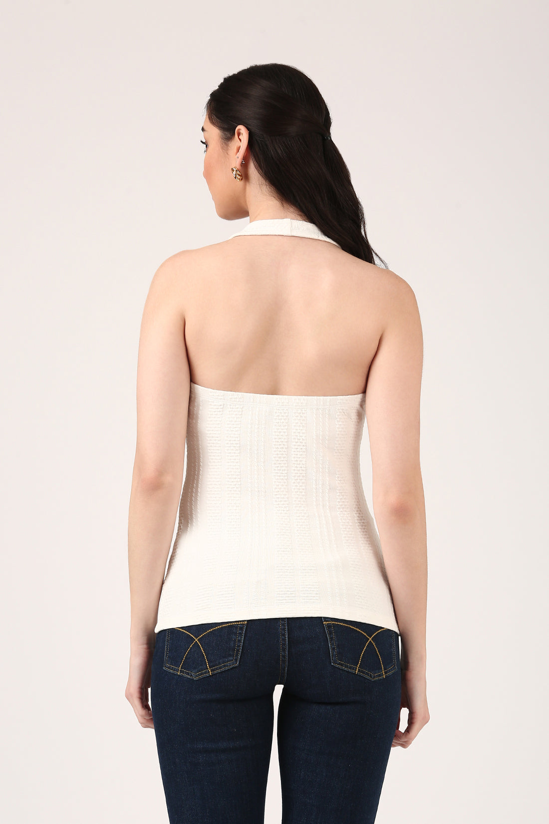 Ivory Textured Jacquard Halter Top