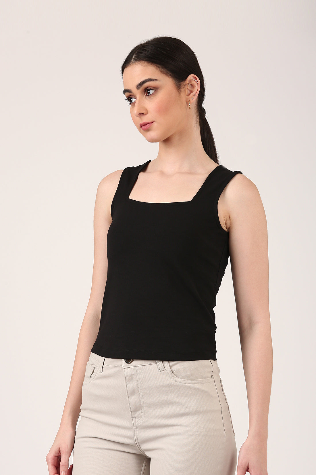 Black Luxe Square Neck Top