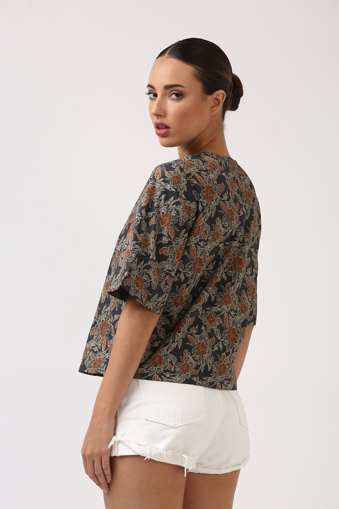 Charcoal Printed Flare Sleeve Top