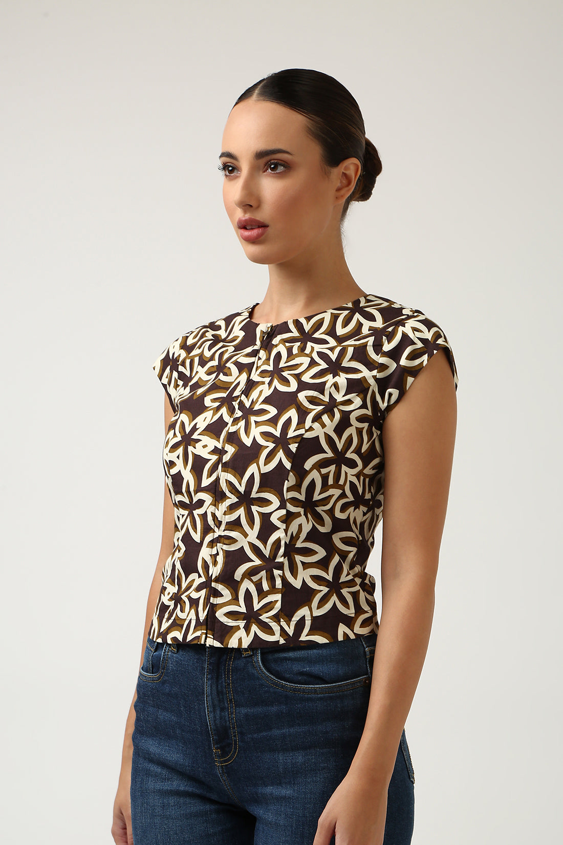 Dark Brown Printed  Top
