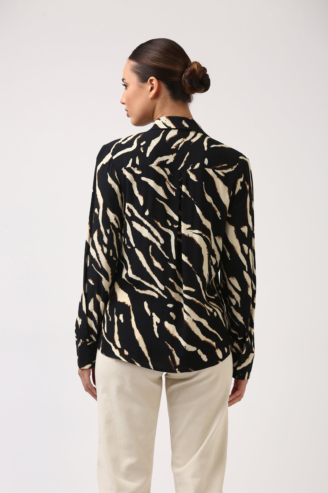 Black Printed Lapel Collar Shirt