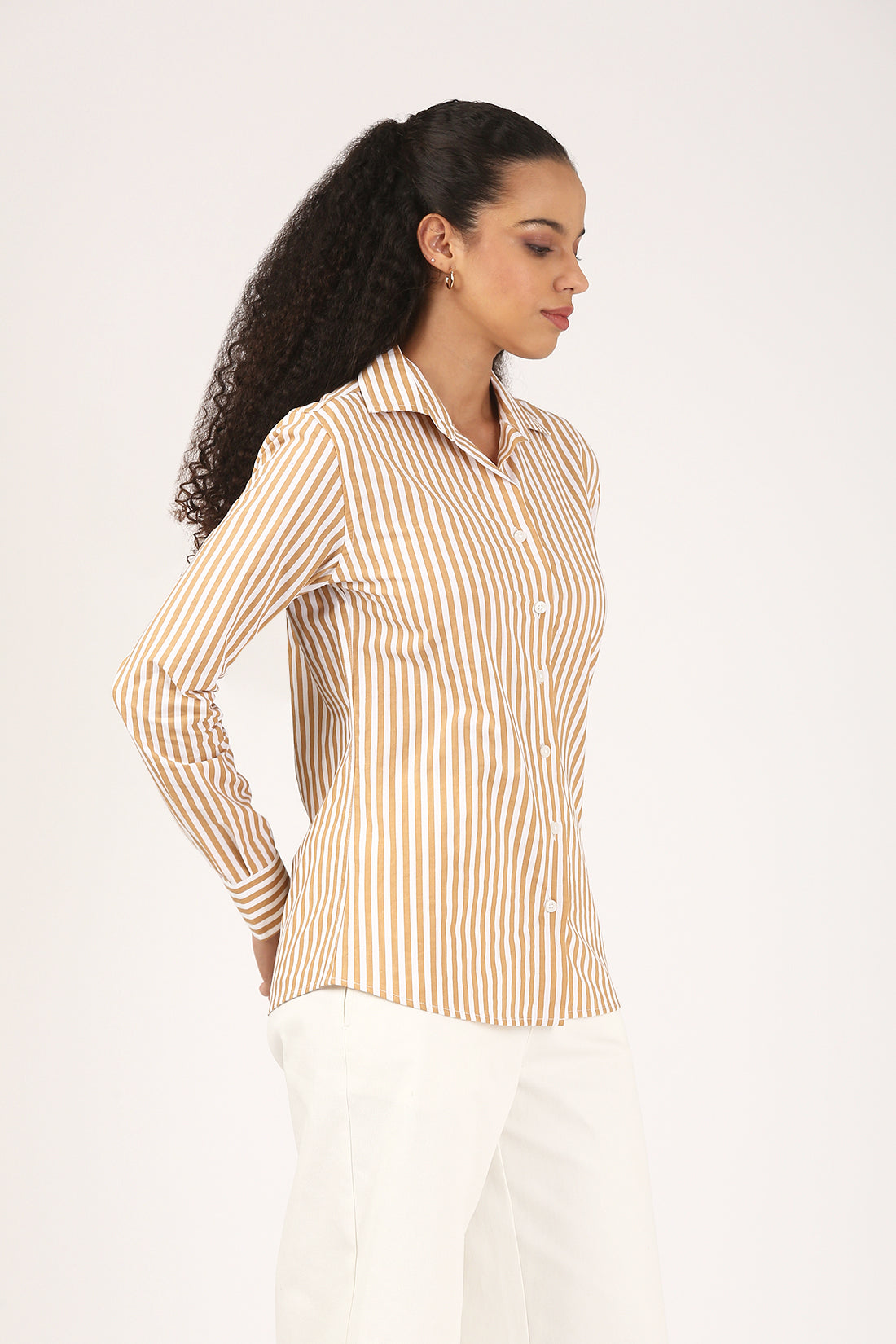 Caramel Stripe Cotton Shirt