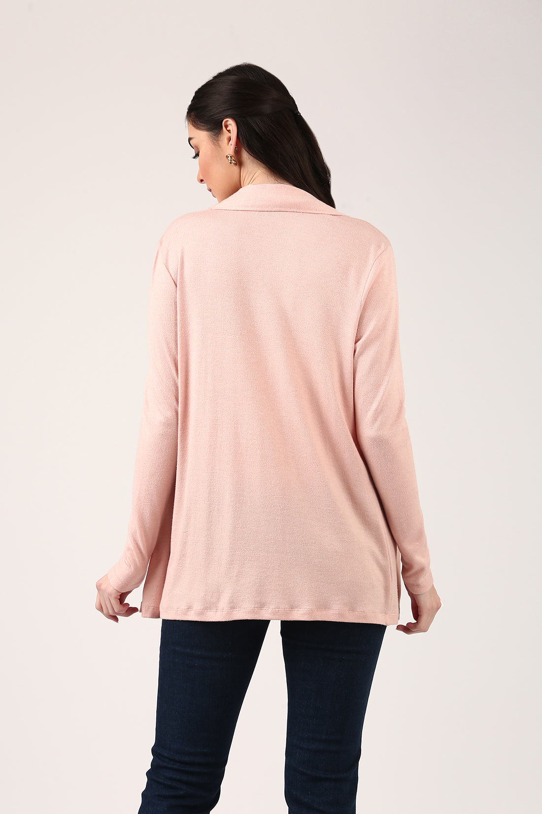 Light Pink Women’s Shrug – Full Sleeve Open Front Cardigan for Layering