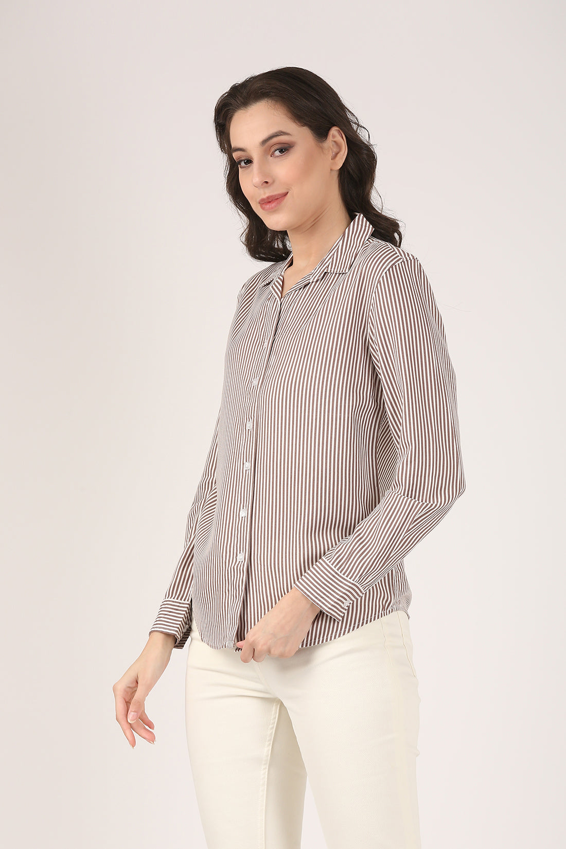 Classic Brown & White Striped Shirt