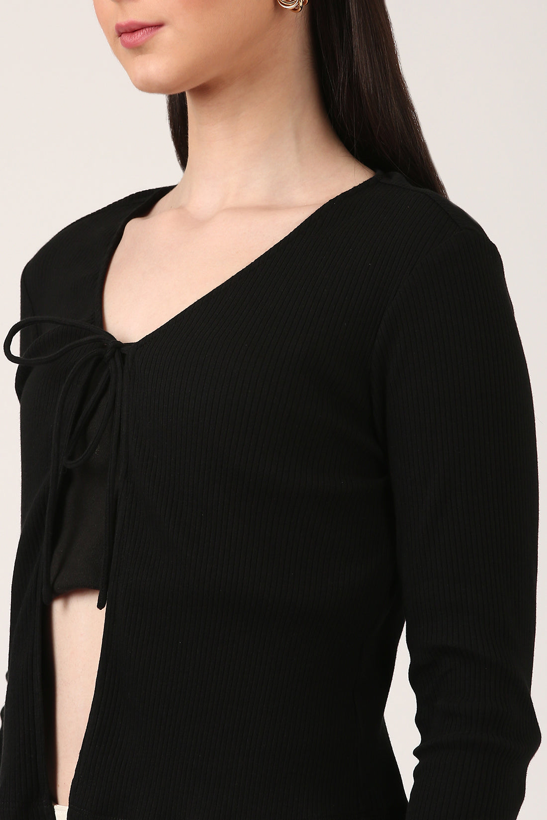 Black Front Open Tie-Up Top