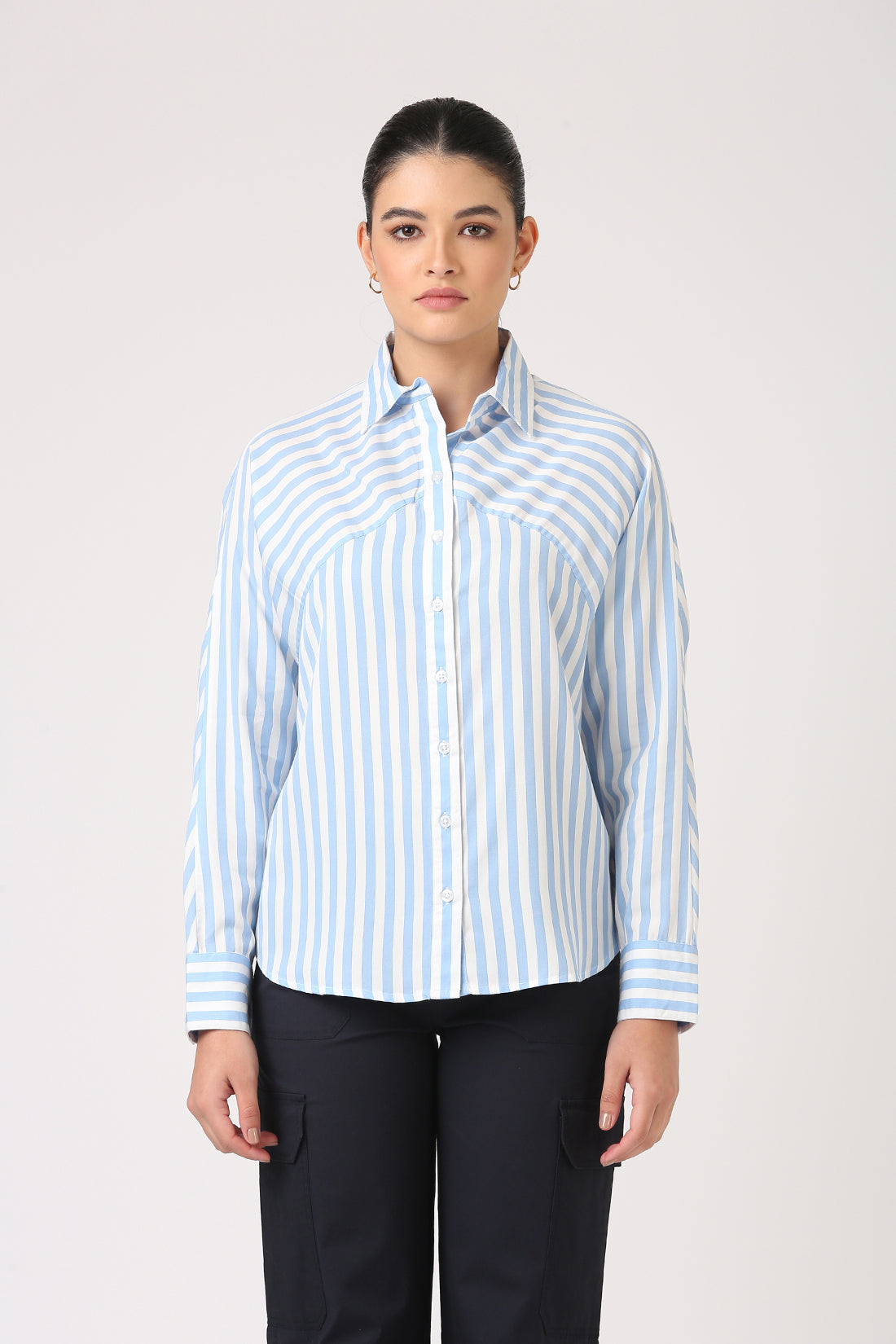 Paneled Blue Striped Shirt