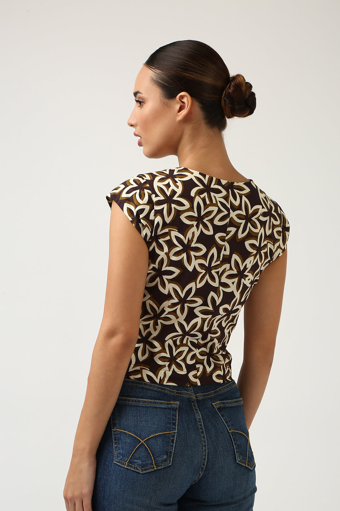 Dark Brown Printed  Top