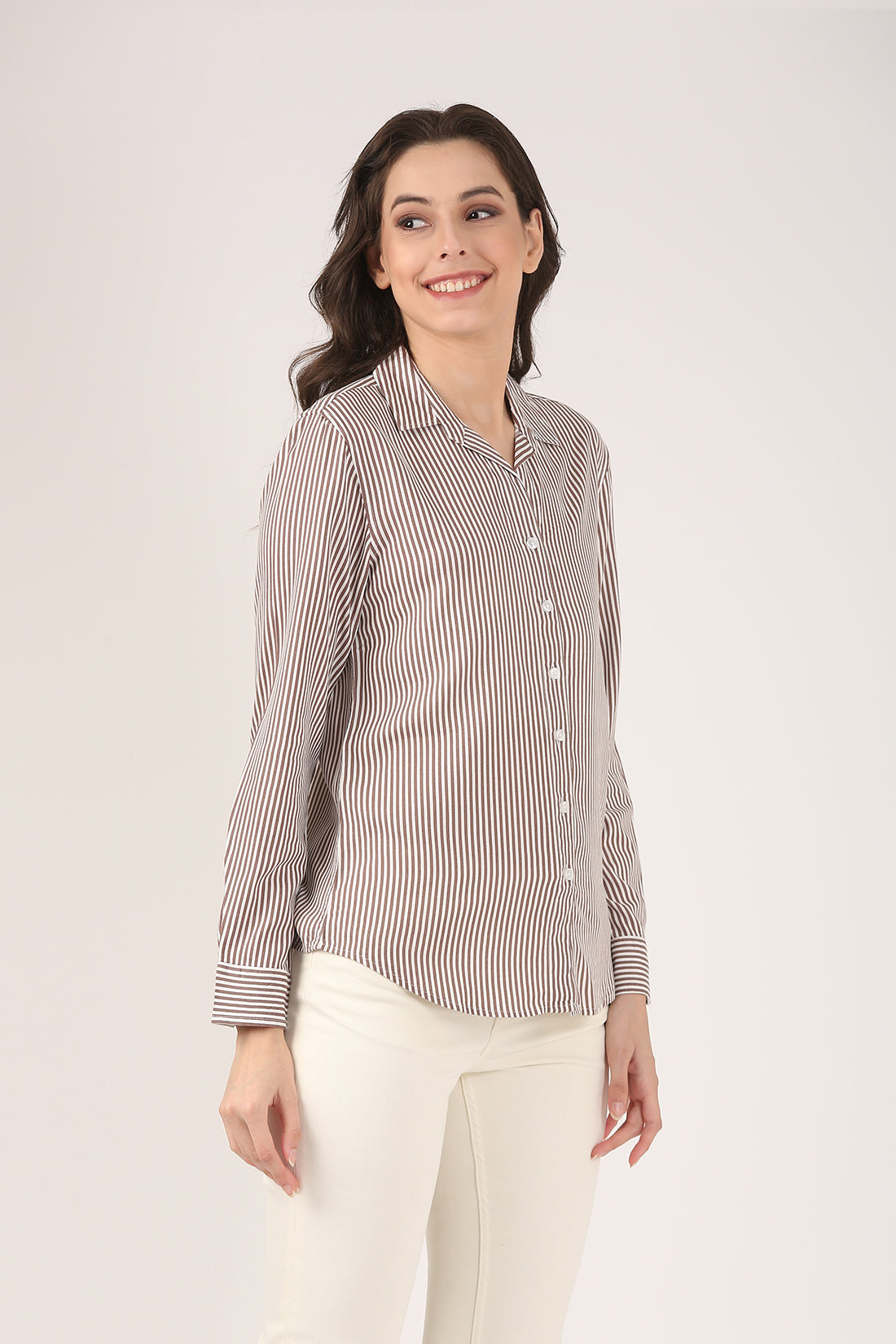 Classic Brown & White Striped Shirt