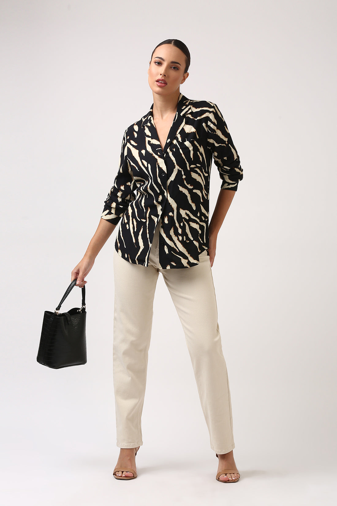 Black Printed Lapel Collar Shirt