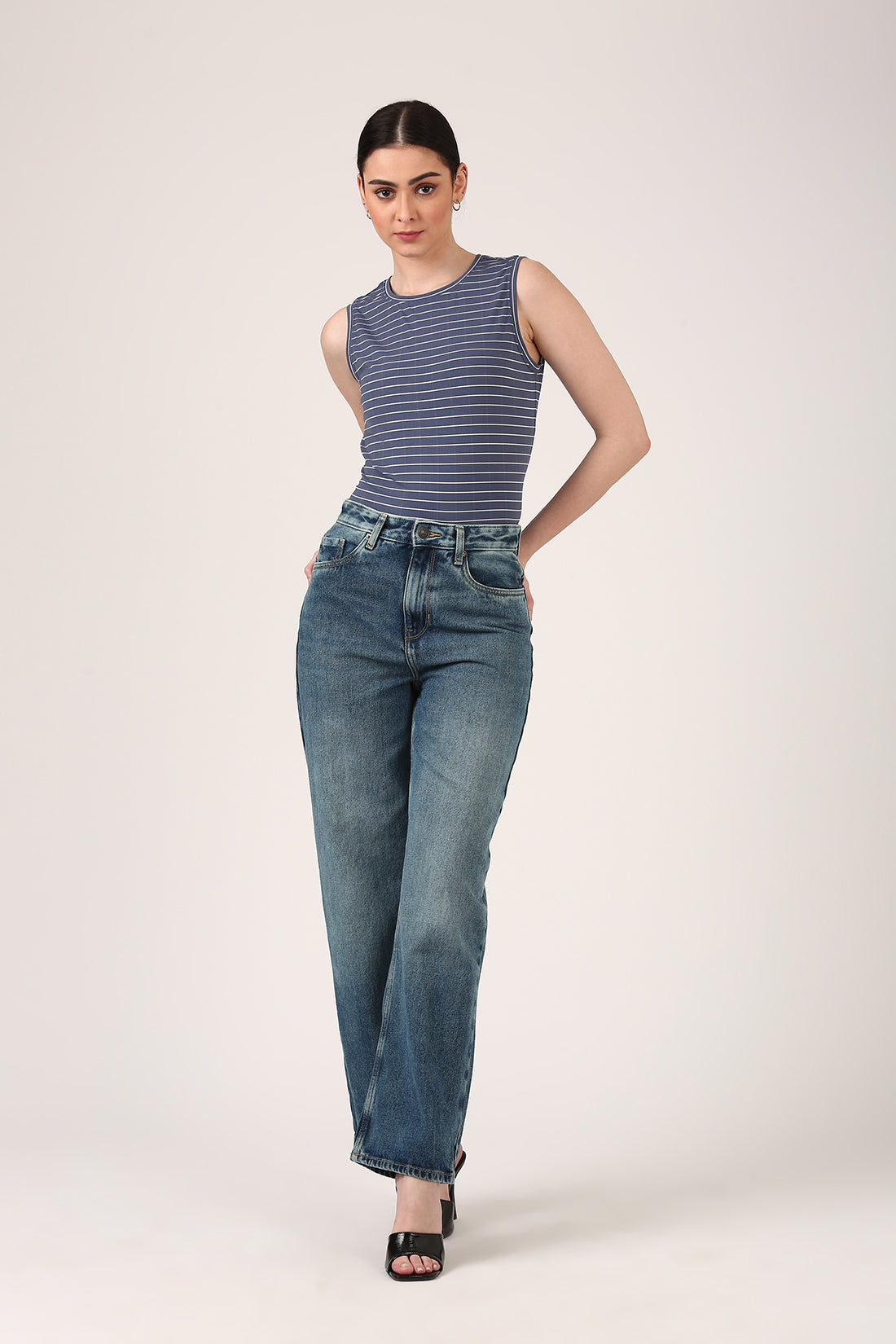 Slate Blue Striped Sleeveless Tank Top