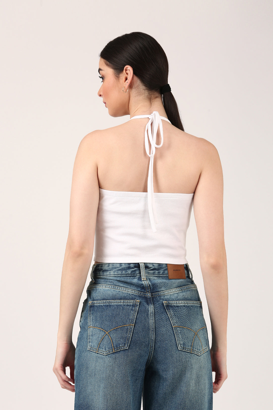 White Ruched Halter Neck Top