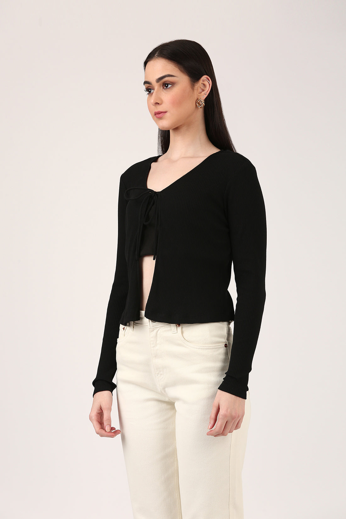 Black Front Open Tie-Up Top