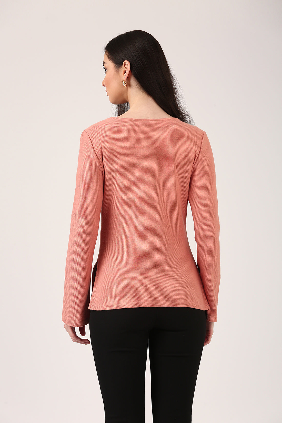 Blush Textured V-Neck Knit Top for Women