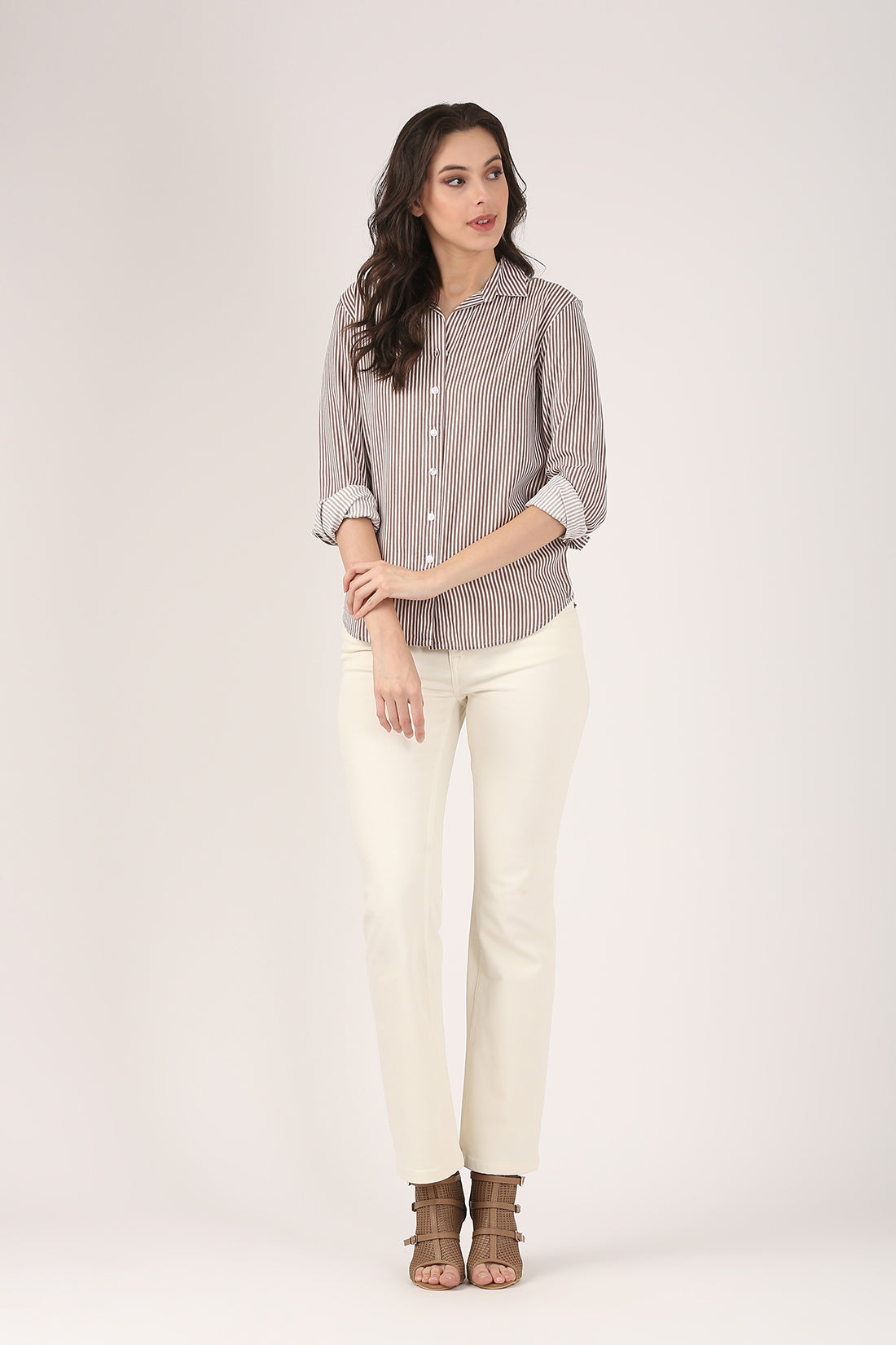 Classic Brown & White Striped Shirt