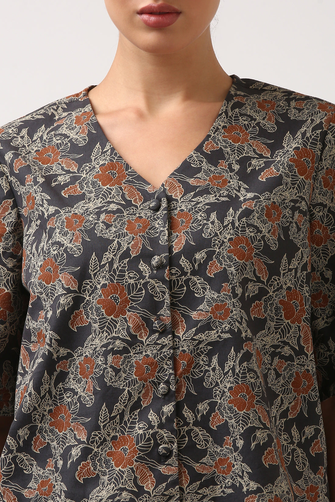Charcoal Printed Flare Sleeve Top