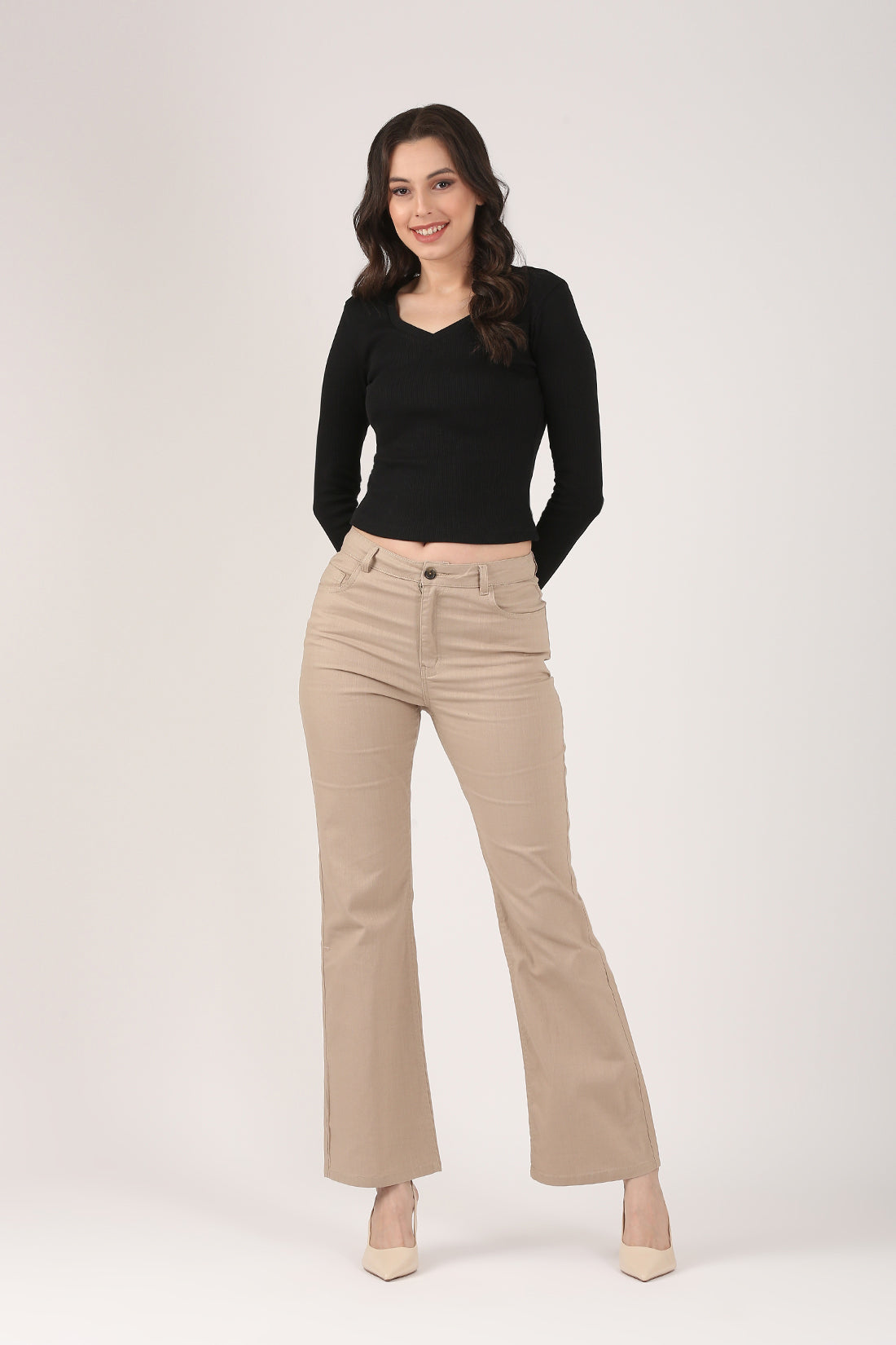 Taupe SoftForm Flare Stretch Cotton Pant
