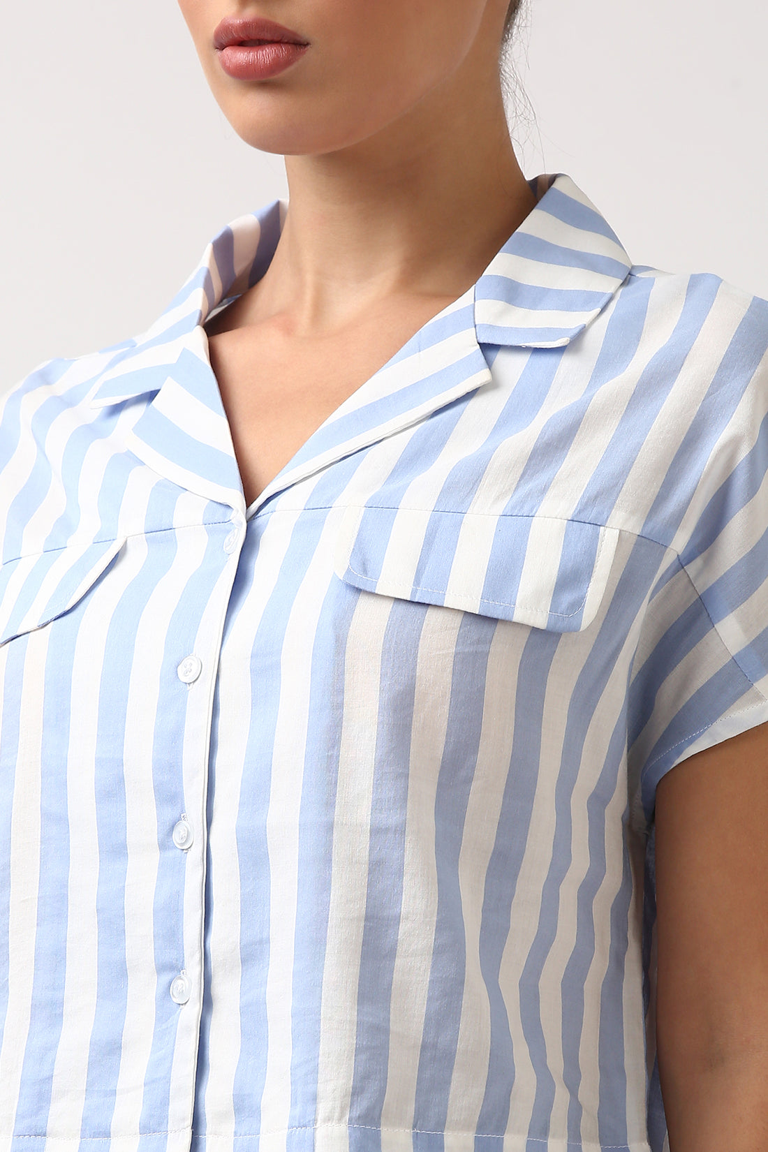Blue Breeze Crop Shirt – Women’s Lightweight Striped Modal Shirt