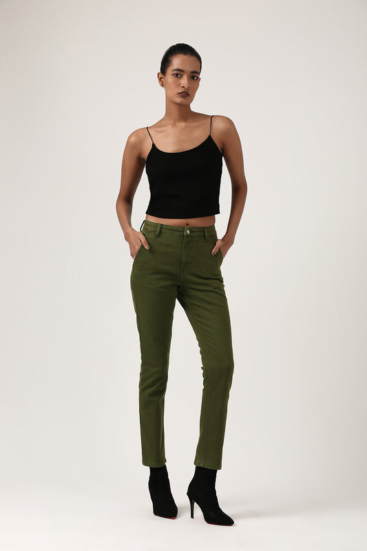 Olive Green Slim Fit Jeans