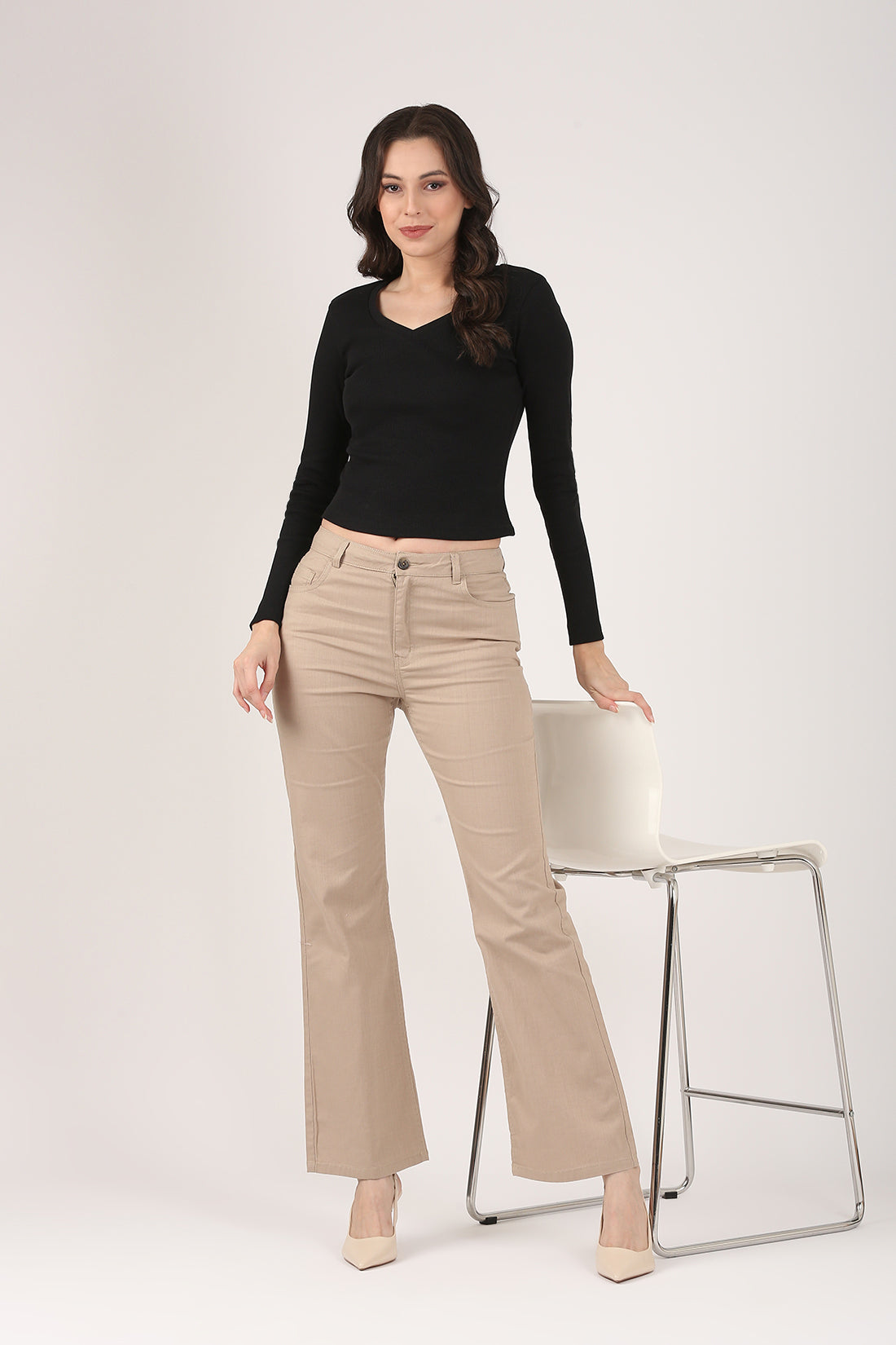 Taupe SoftForm Flare Stretch Cotton Pant