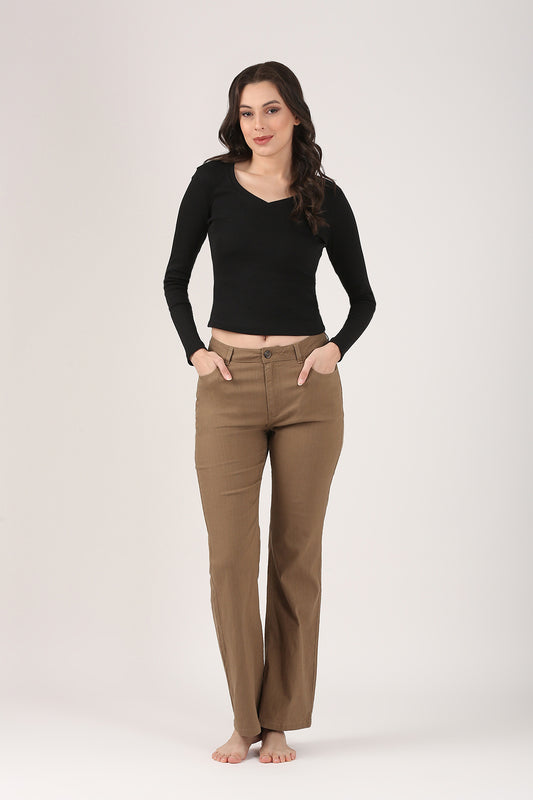 Khaki Soft Form Flare Stretch Cotton Pant
