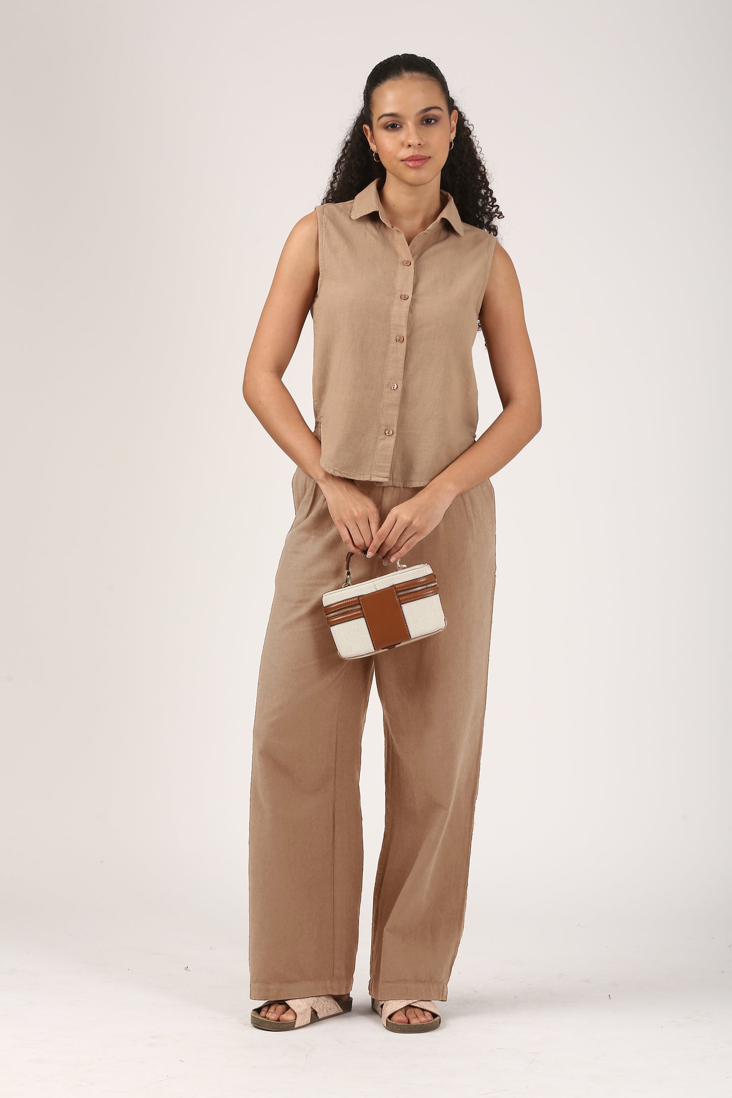 Caramel Cotton linen Flare Pant