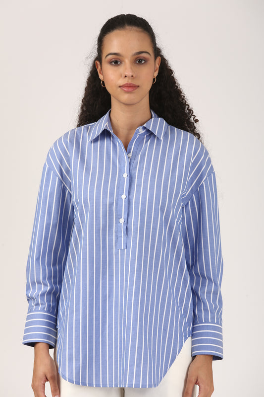 Azure Lines Cotton Popover Shirt