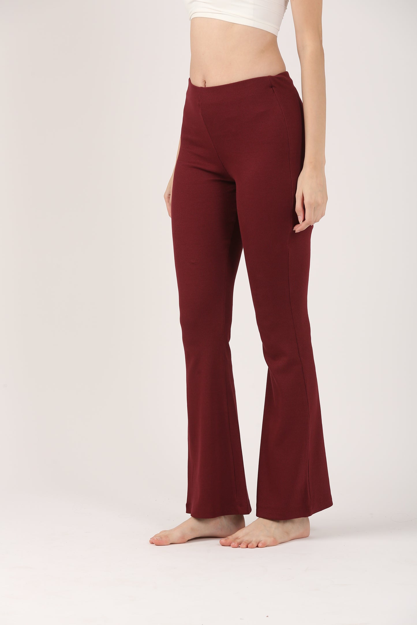 Soft Cotton Rib Wine Flare Pants