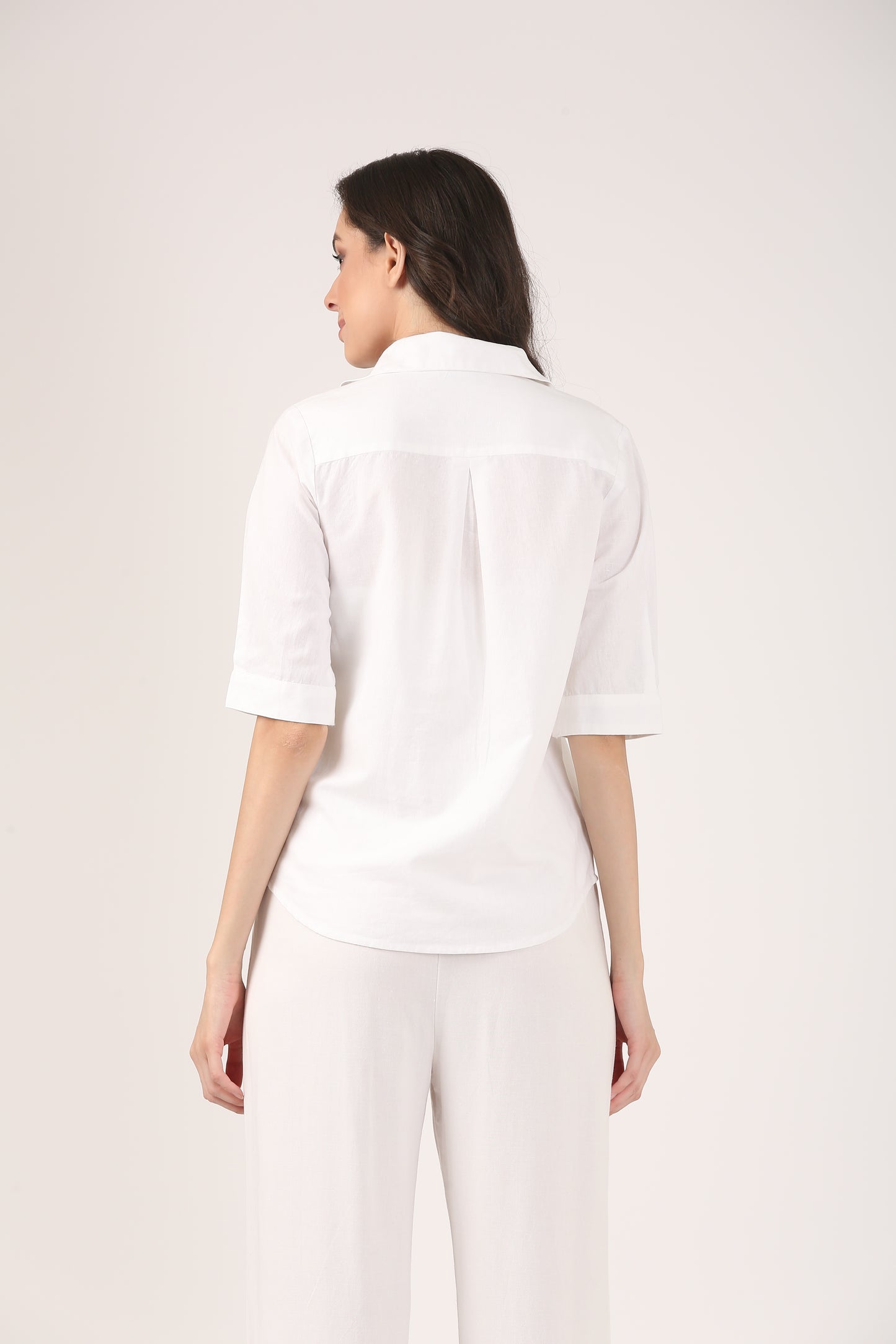 White Linen Shirt with tone on tone Shoulder Embroidery