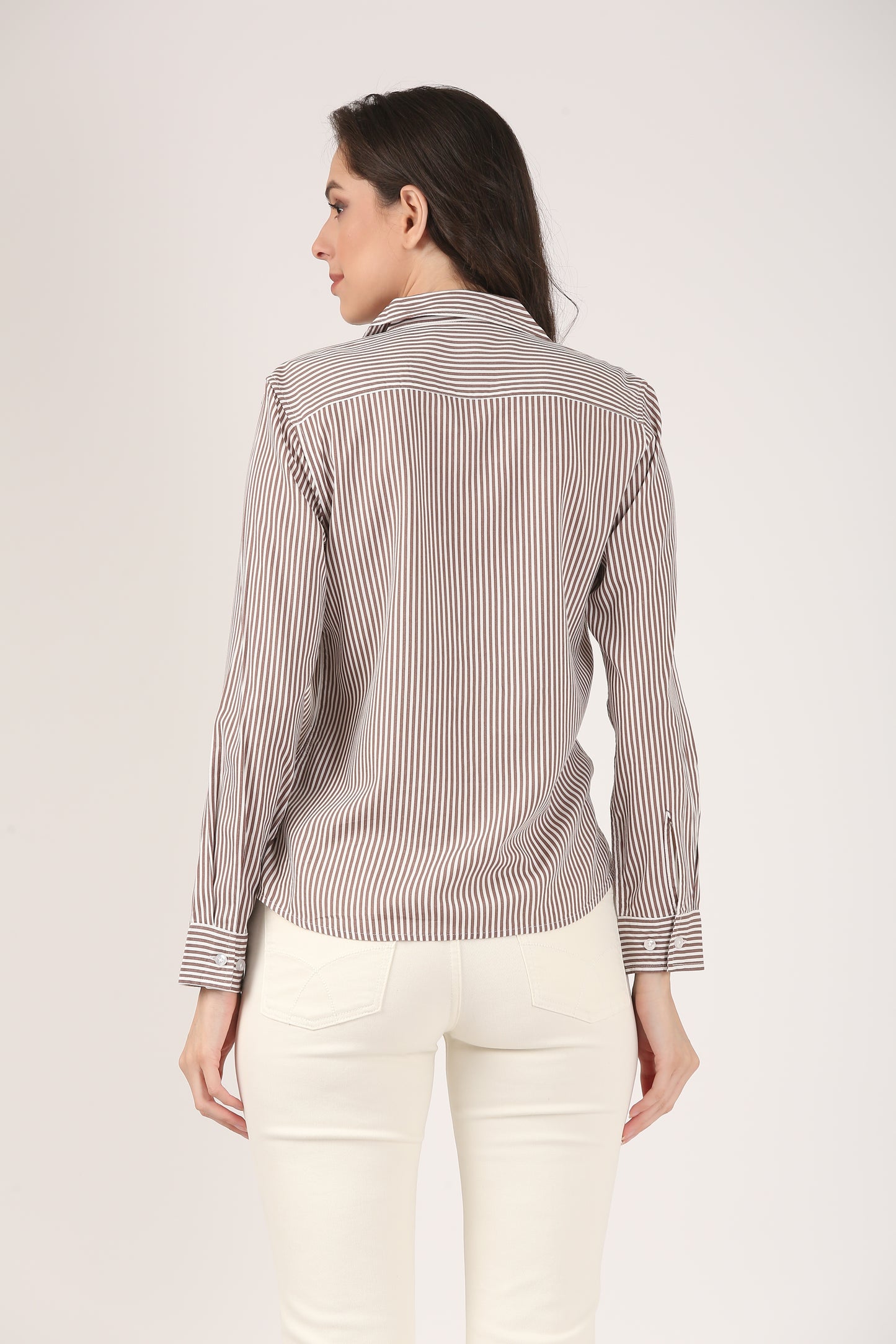 Classic Brown & White Striped Shirt
