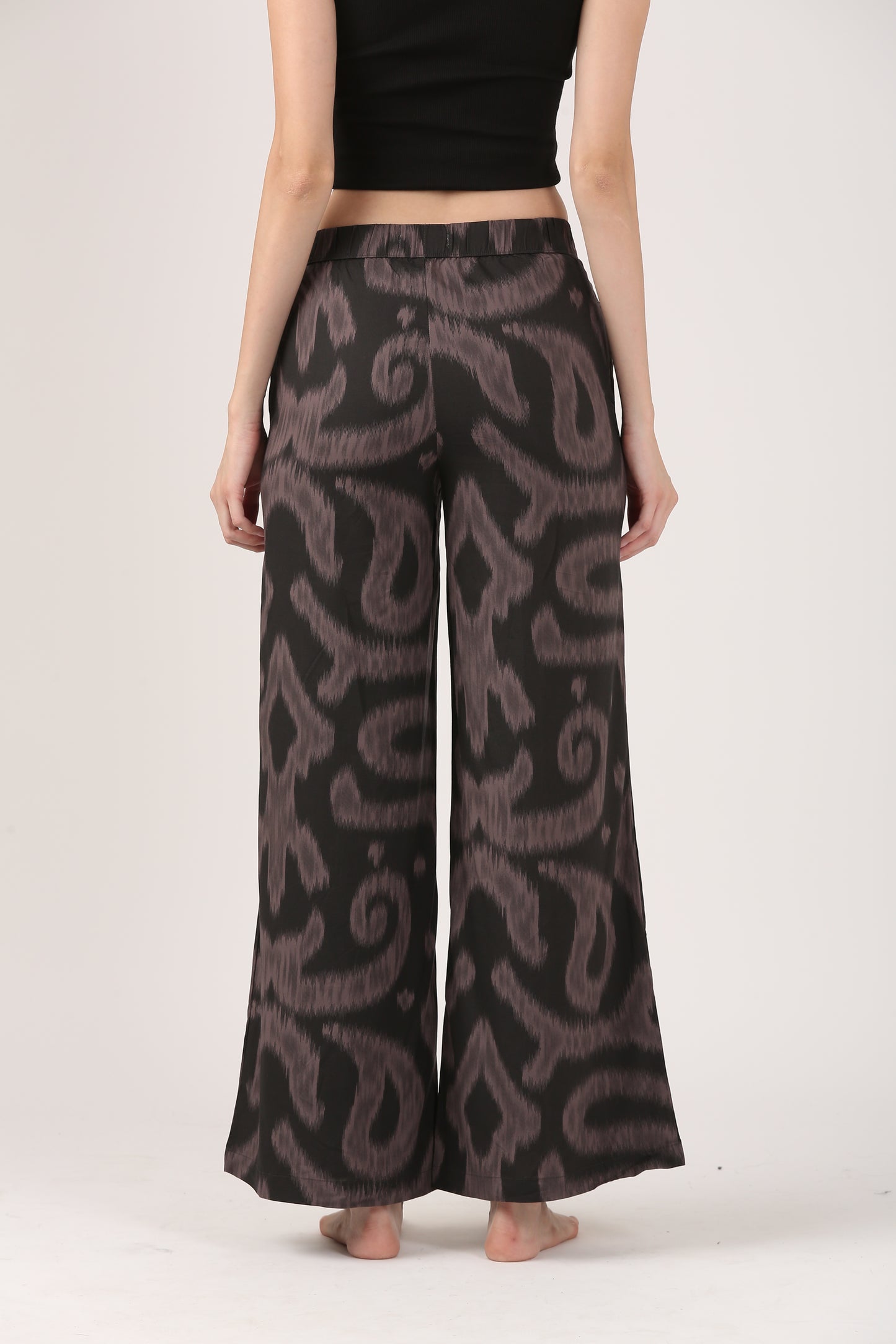 Midnight Ikat Viscose Flare Pant - Casual Wide Leg Trousers
