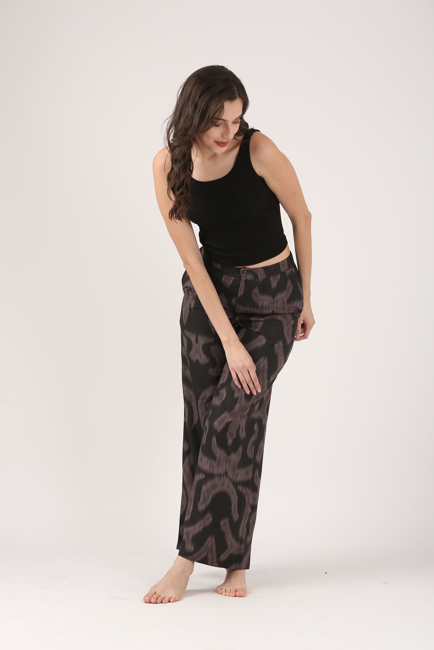 Midnight Ikat Viscose Flare Pant - Casual Wide Leg Trousers
