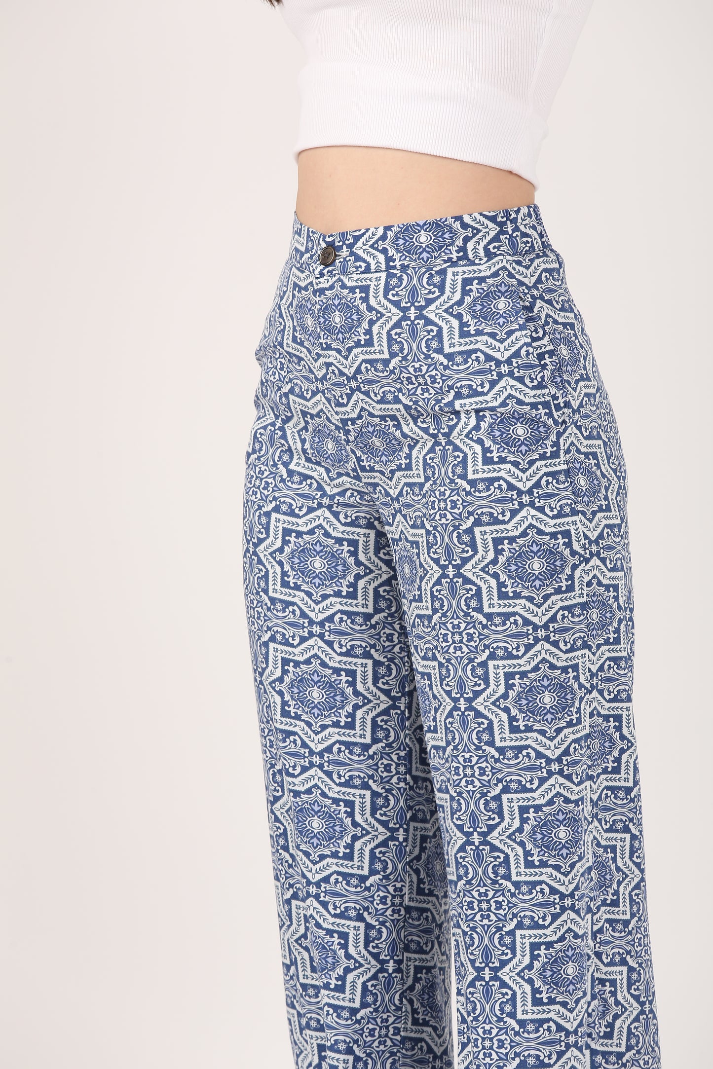 Santorini Blue Flare Viscose Pant – Casual Wide Leg Trousers
