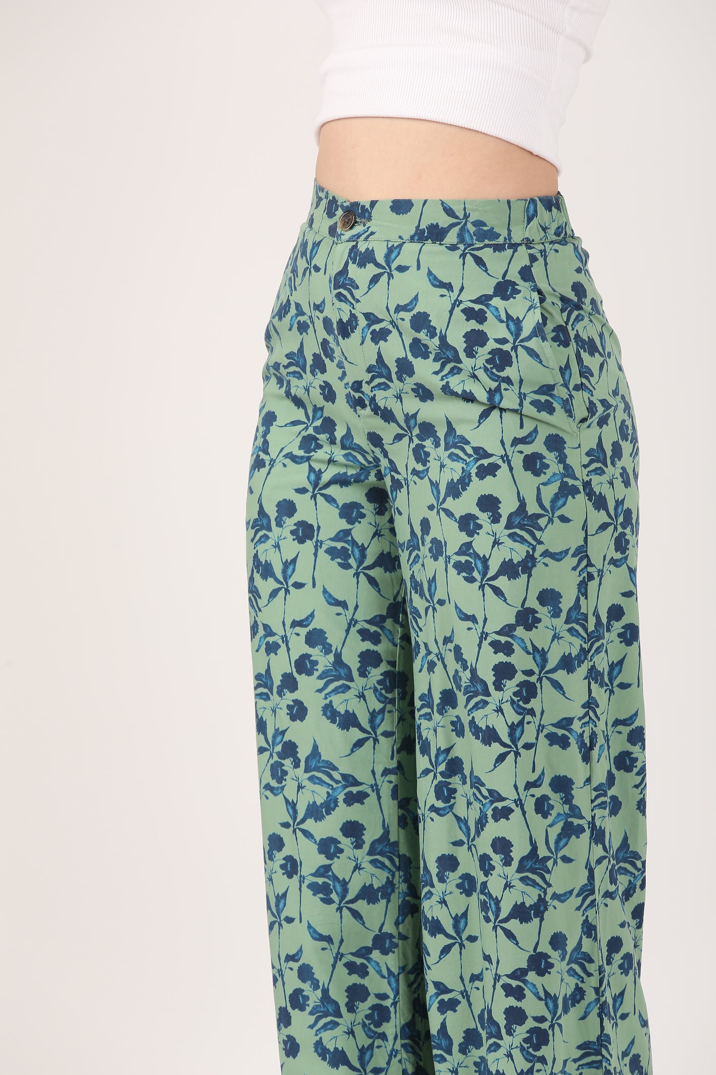Sea Green Flare Viscose Pant - Casual Wide Leg Trousers