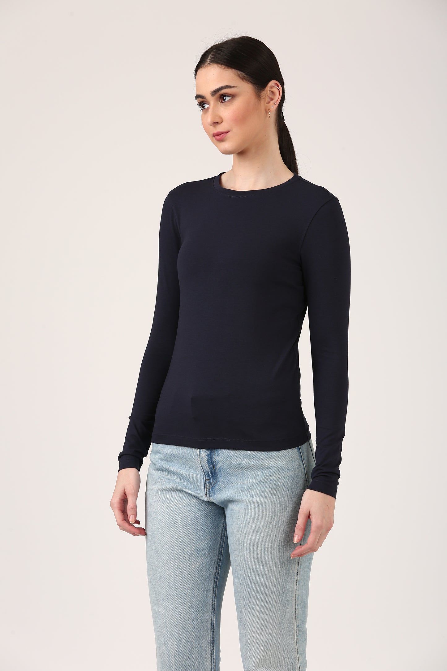 Navy Luxe Long Sleeve Top