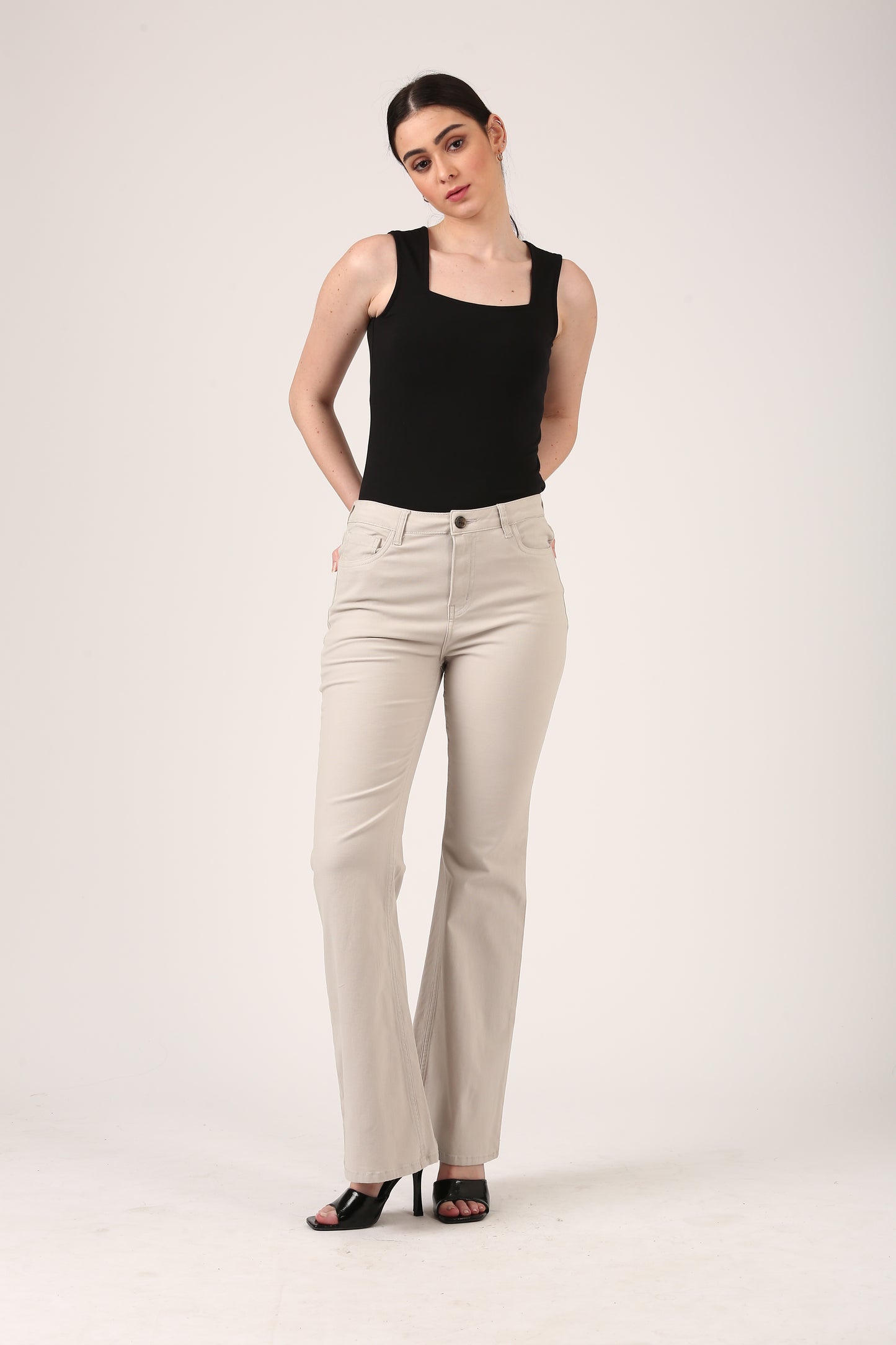 Sand Flare Pants in Cotton Spandex Dobby
