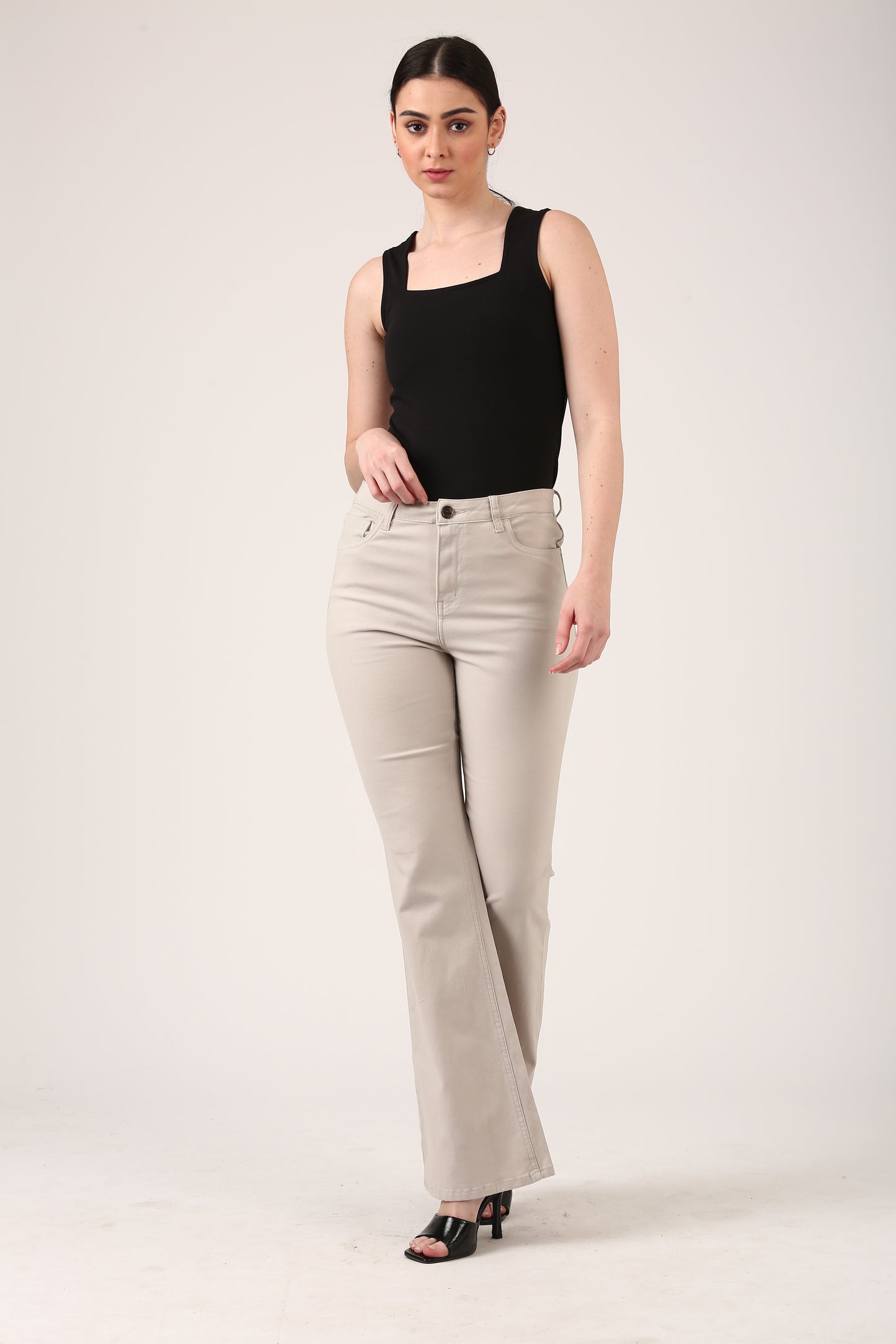 Sand Flare Pants in Cotton Spandex Dobby