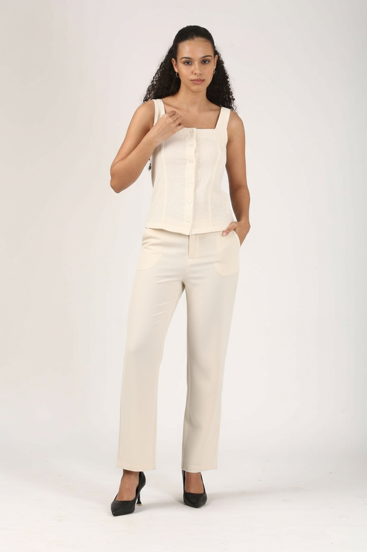 Ivory linen wide leg pant