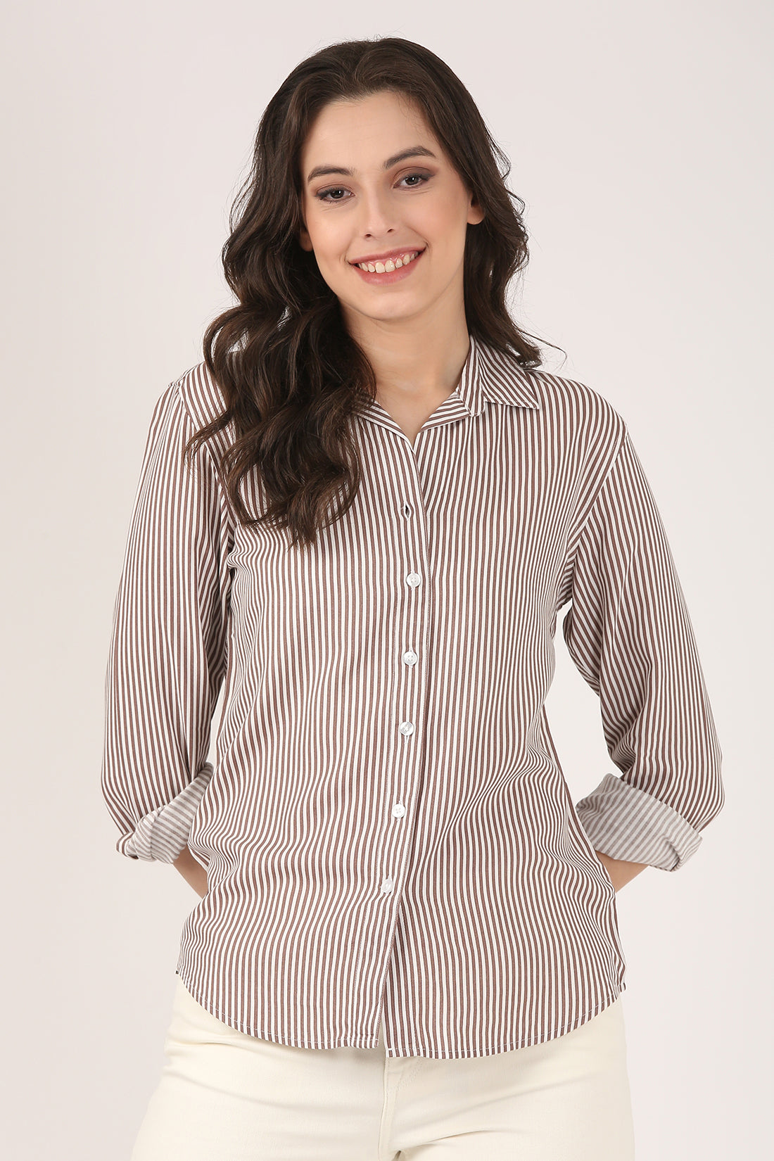 Classic Brown & White Striped Shirt